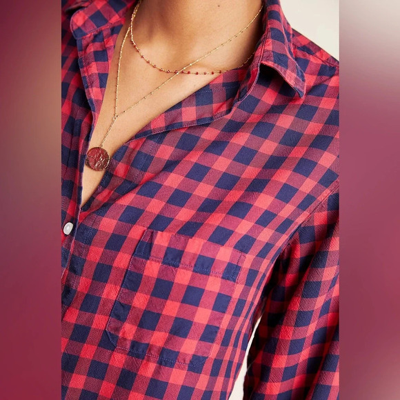 Grayson The Hero Checked Button down Top Size 1=S. Navy/Pink - Picture 4 of 12